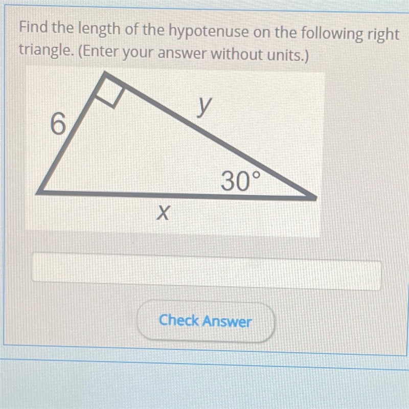 Find the length of the hypotenuse on the following right triangle.-example-1