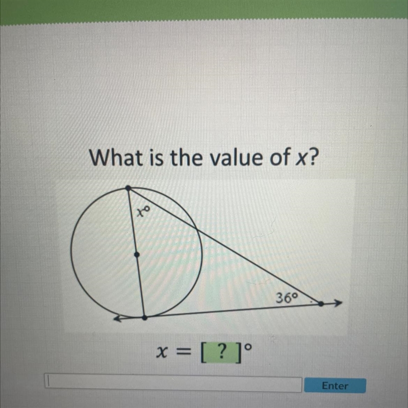 What is the value of x? to x = [? ]° 36° Enter I will give you points-example-1