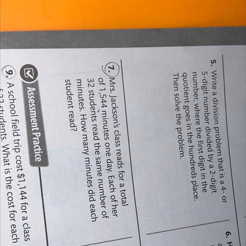 7. Mrs. Jackson's class reads for a total of 1,544 minutes one day. Each of her 32 students-example-1