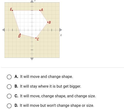 If ABCDE is translated 7 units to the right and 2 units up, what will happen to the-example-1