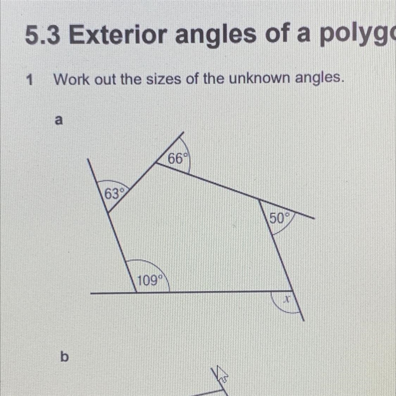 1 Work out the sizes of the unknown angles. a 66° 63 50° 1090-example-1