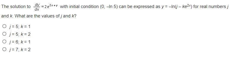 [IMAGE INCLUDED] The solution to dy/dx = 2e^(2x+y) with initial condition (0, –ln-example-1