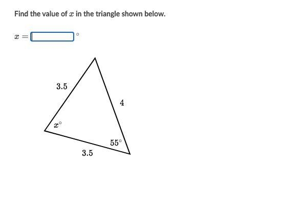 Find the value of x in the triangle shown below.-example-1