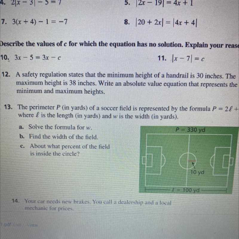 13. The perimeter P (in yards) of a soccer field is represented by the formula P = 2 + 2w-example-1