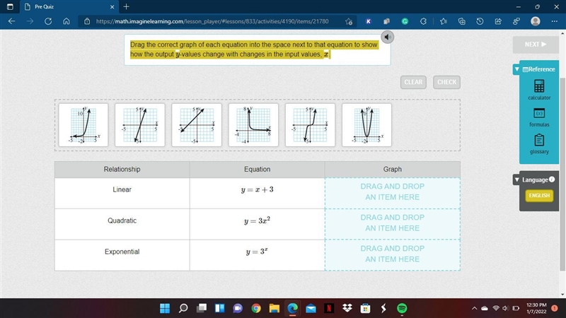 Drag the correct graph of each equation into the space next to that equation to show-example-1