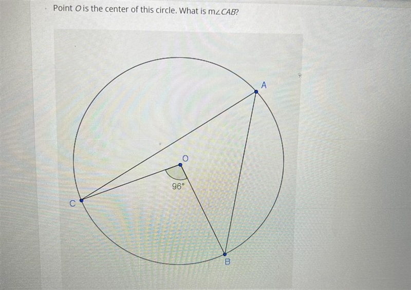 Point O is the center of this circle. What is mZCAB?A. 55 degrees B. 48 degrees C-example-1