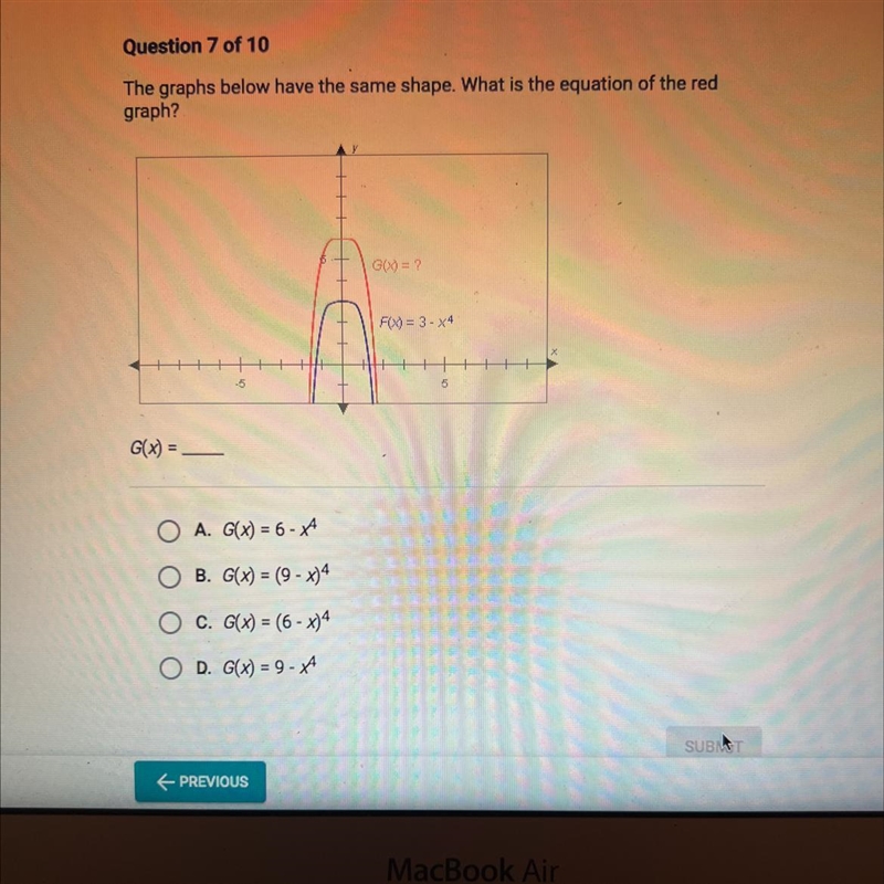 The graphs below have the same shape. What is the equation of the red graph?-example-1