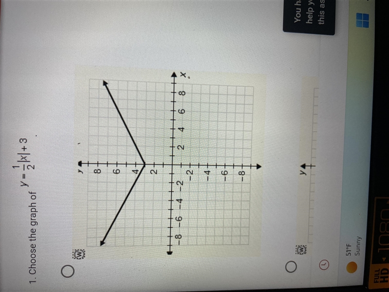 Choose the graph of Y=1/2|x|+3-example-1