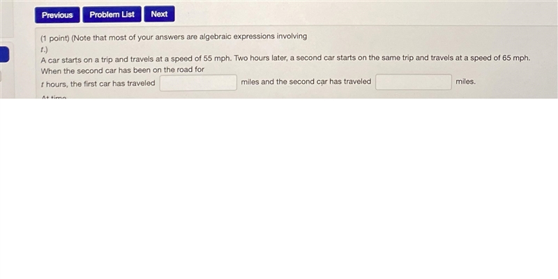 (Note that most of the answers are algebraic expressions involving t) A car starts-example-1