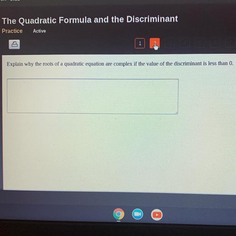 Explain why the roots of a quadratic equation are complex if the value of the discriminant-example-1