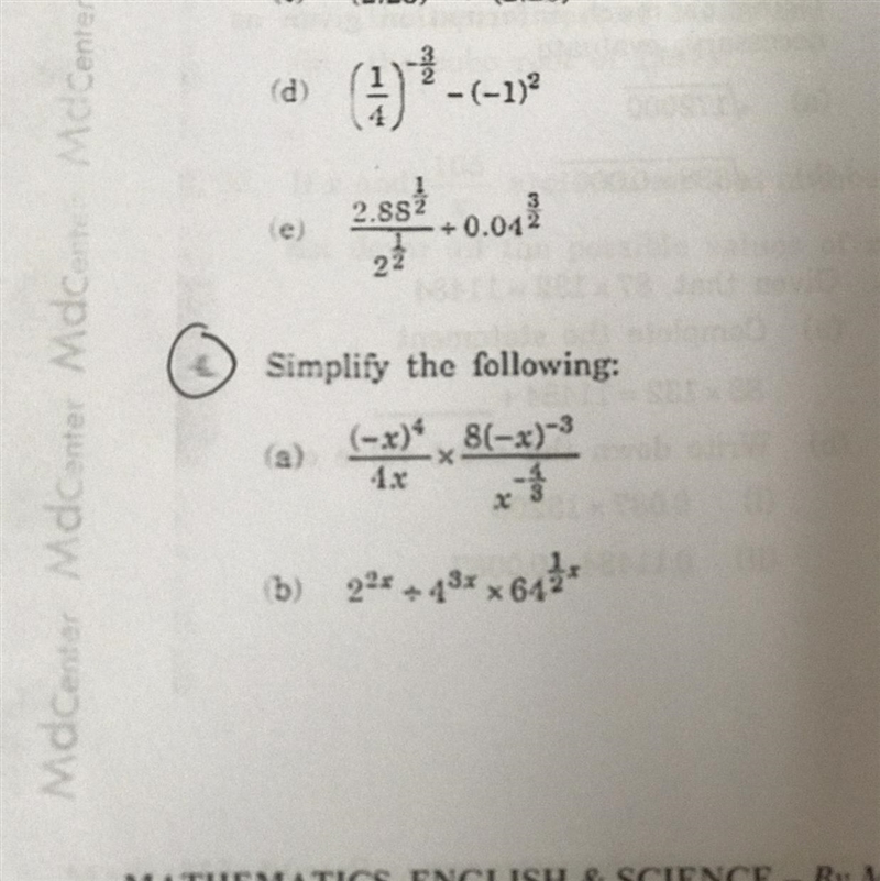 Simplify the following: A. (-x)^4/4x * 8(-x)^-3/x^-3/4-example-1