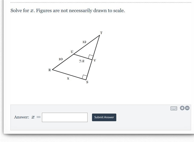 Solve for x. Figures are not necessarily drawn to scale.-example-1