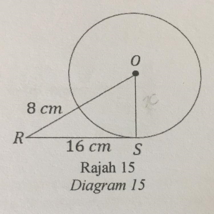 Circle with O as the centre. RS is a tangent to the circle. Calculate: a) the radius-example-1