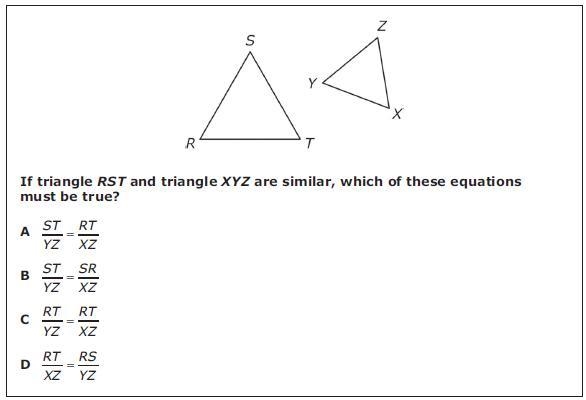 If triangle RST and triangle XYZ are similar, which of these equations must be true-example-1