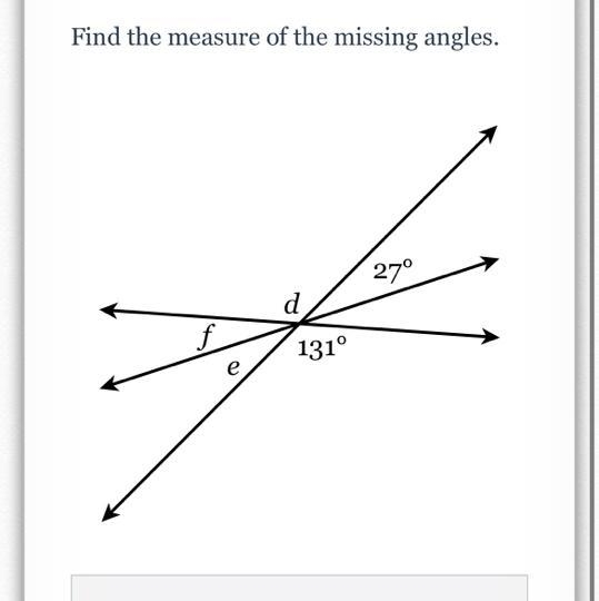 Find the measure of the missing angles.-example-1