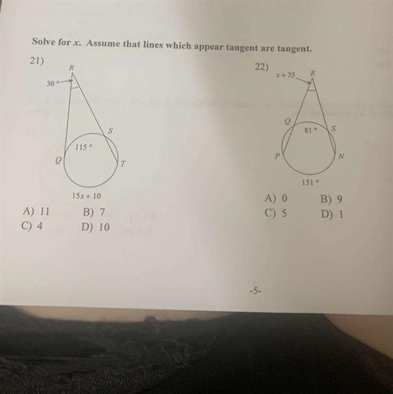 Solve for X. Assume that lines which appear tangent are tangent..-example-1