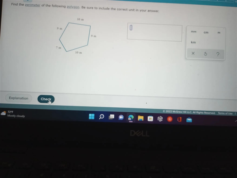 Perimeter of a polygon Find the perimeter of the following polygon. Be sure to include-example-1