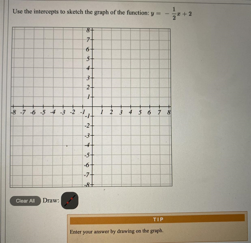 Use the intercept to sketch the graph of the function: y= -1/2x+2-example-1