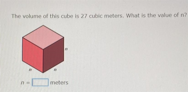 The volume of this cube is 27 cubic meters. What is the value of m?-example-1