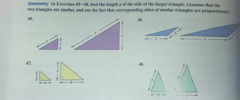 Find the length x of the side of the larger triangle-example-1