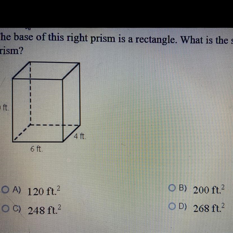 The base of this right prism is a rectangle. What is the surface area of the prism-example-1