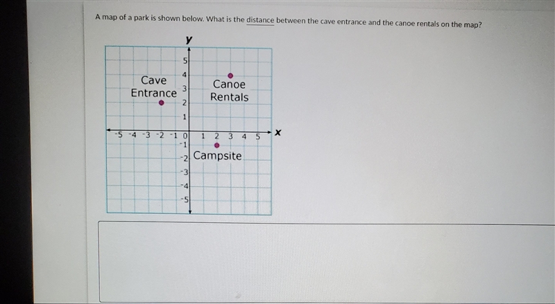 A map of a park is shown below. What is the distance between the cave entrance and-example-1