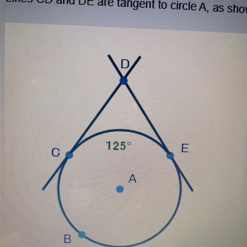 If arc CE is 125°, what is the measure of angle CDE?-example-1