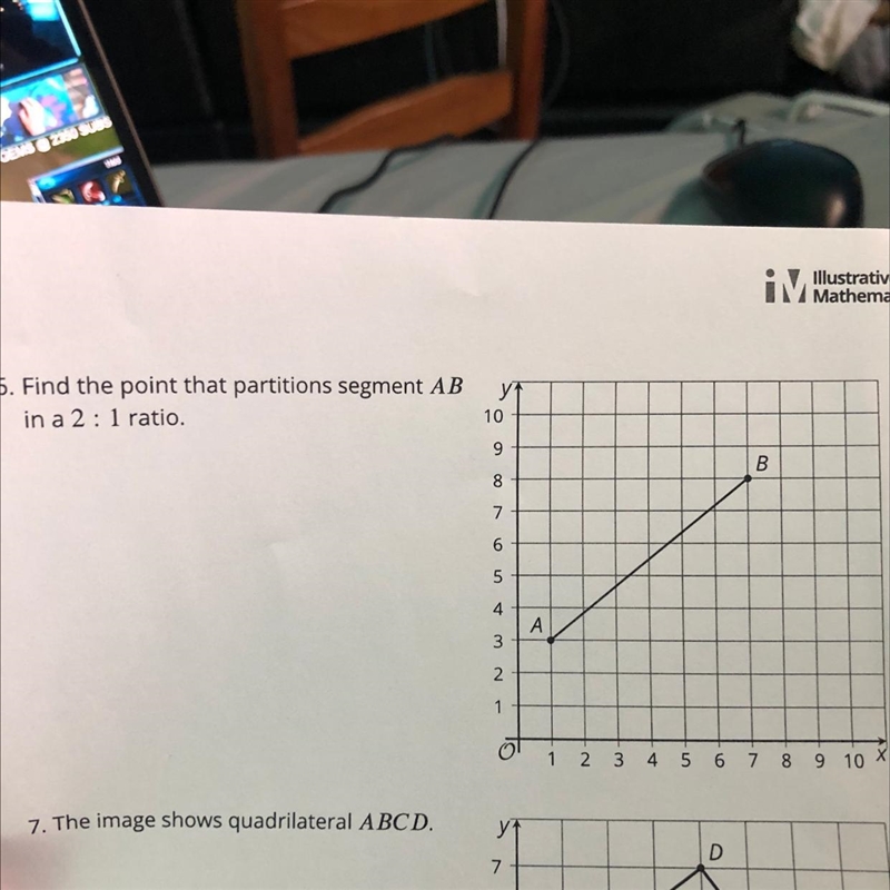 6. Find the point that partitions segment AB in a 2:1 ratio. 10 y₁ 9 8 7 6 5 4 32 - A-example-1