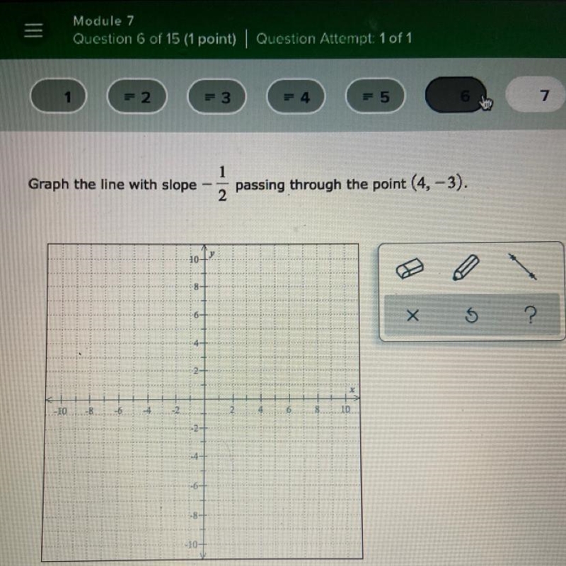 Graph the line with slope -1/2 passing through the point (4, -3).-example-1