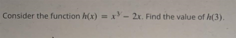 Consider the function h(x) = x3 – 2x. Find the value of h(3).=AnswerE KeyKeyboard-example-1