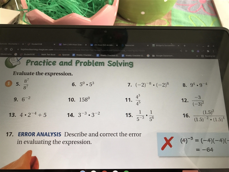 Evaluate the expression 9^4 x 9^-4 (Problem 8 in photo. Thank you!)-example-1