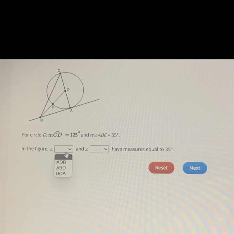 Can someone please help me with this geometry question?The second answer is BCO,OBC-example-1