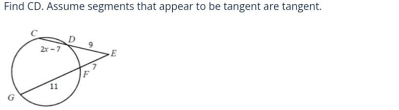 Find CD. Assume segments that appear to be tangent are tangent.​-example-1