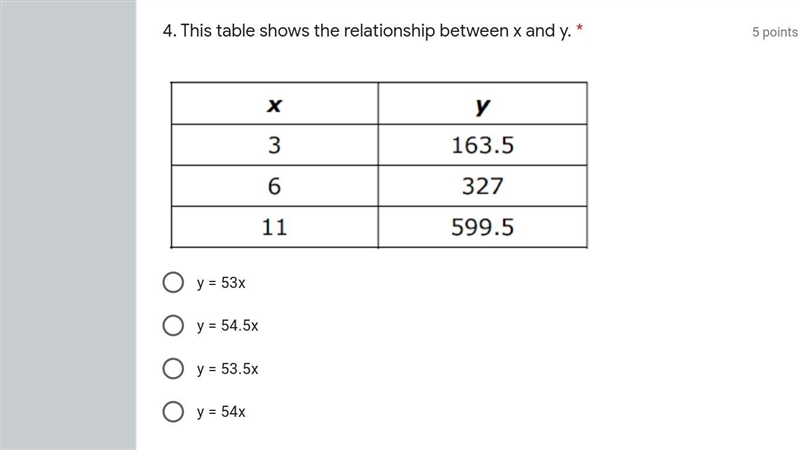 This table shows the relationship between x and y.-example-1