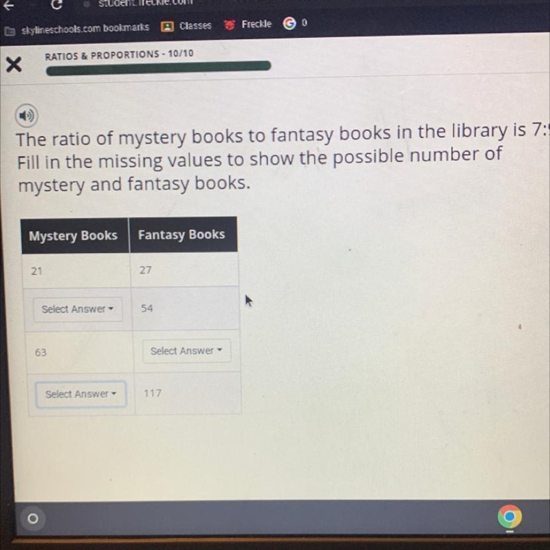 The ratio of mystery books to fantasy books in the library is 7:9. Fill in the missing-example-1