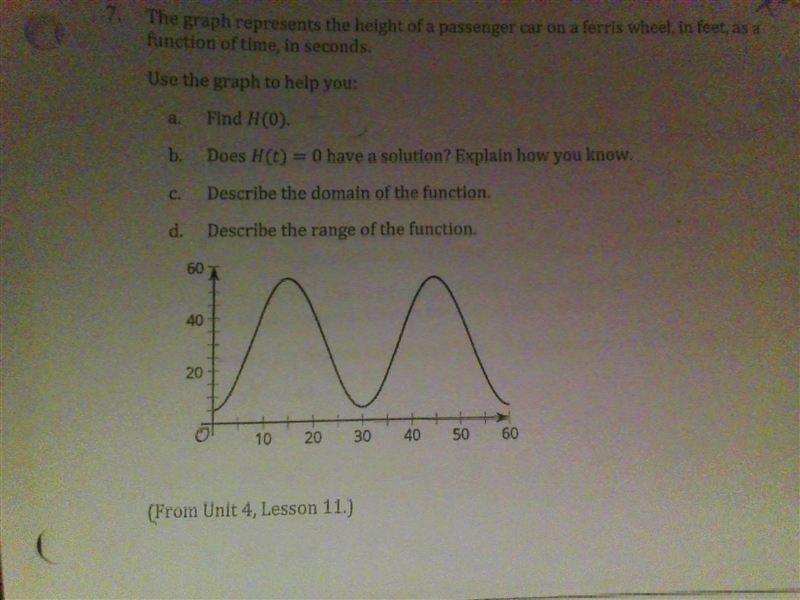 (Look at screenshot) 7. The graph represents the height of a passenger car on a ferris-example-1