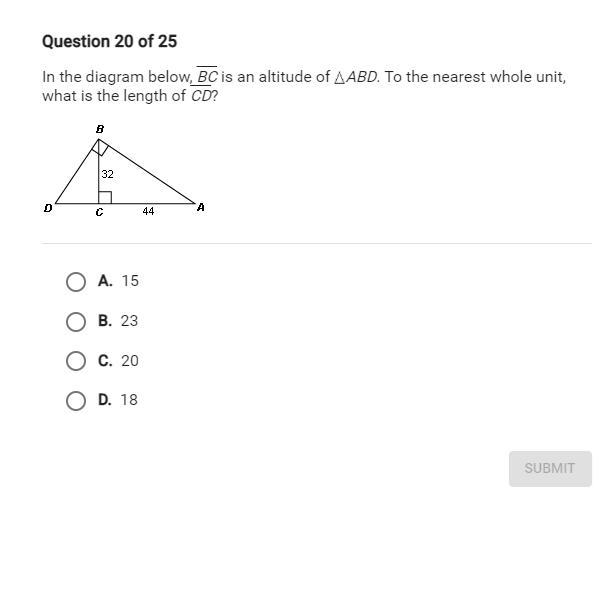 In the Diagram below BC is an altitude of ABD. To the nearest whole unit, what is-example-1