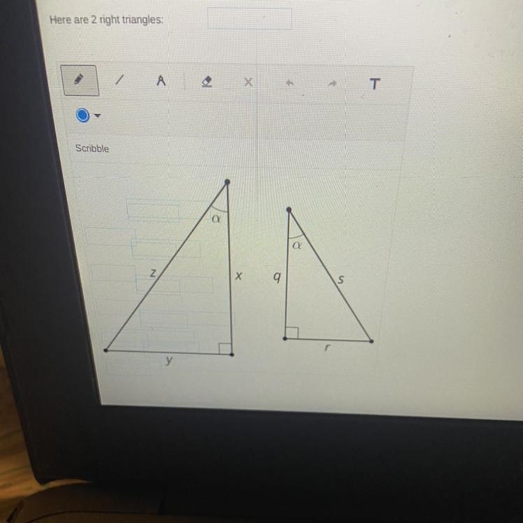 I need help with this review. How do I know the right triangles are similar? And what-example-1