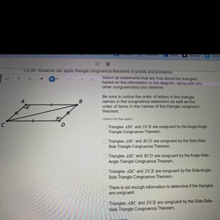 Select all statements that are true about the triangles, based on the information-example-1