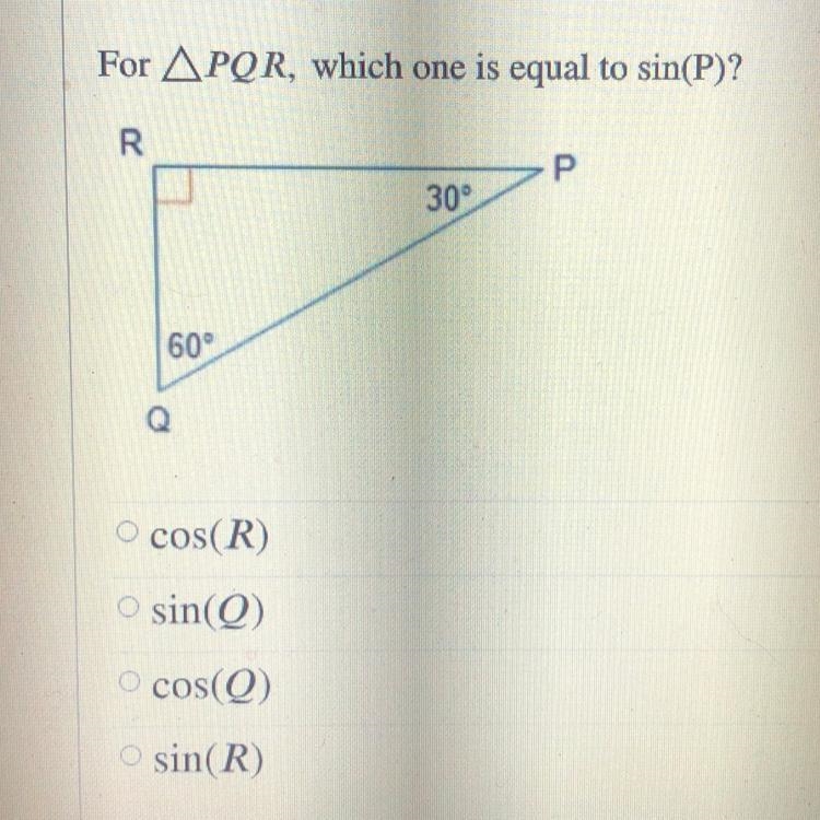 For PQR, which one is equal to sin(P)?-example-1