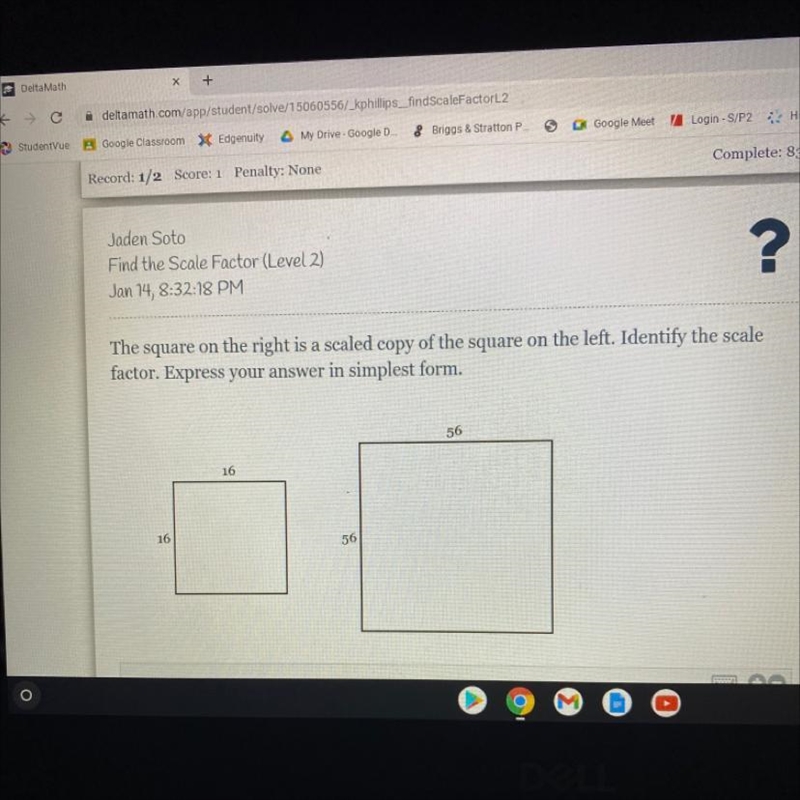 The square on the right is a scaled copy of the square on the left. Identify the scale-example-1