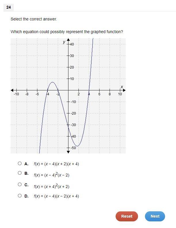 Which equation could possibly represent the graphed function? A polynomial function-example-1