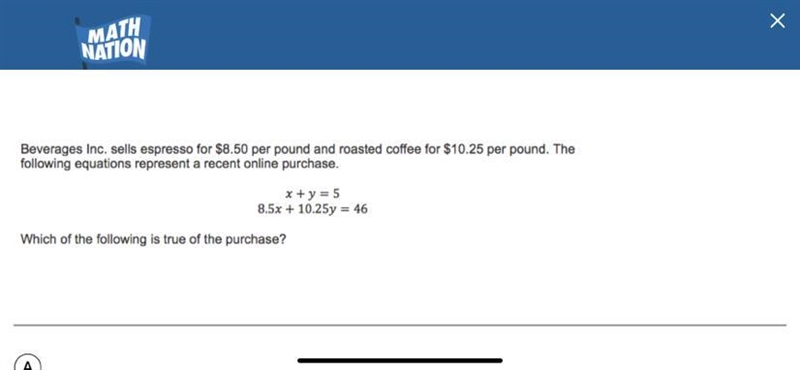 A.The variable y represents the pounds of roasted coffee in the $46 purchase. B. The-example-1