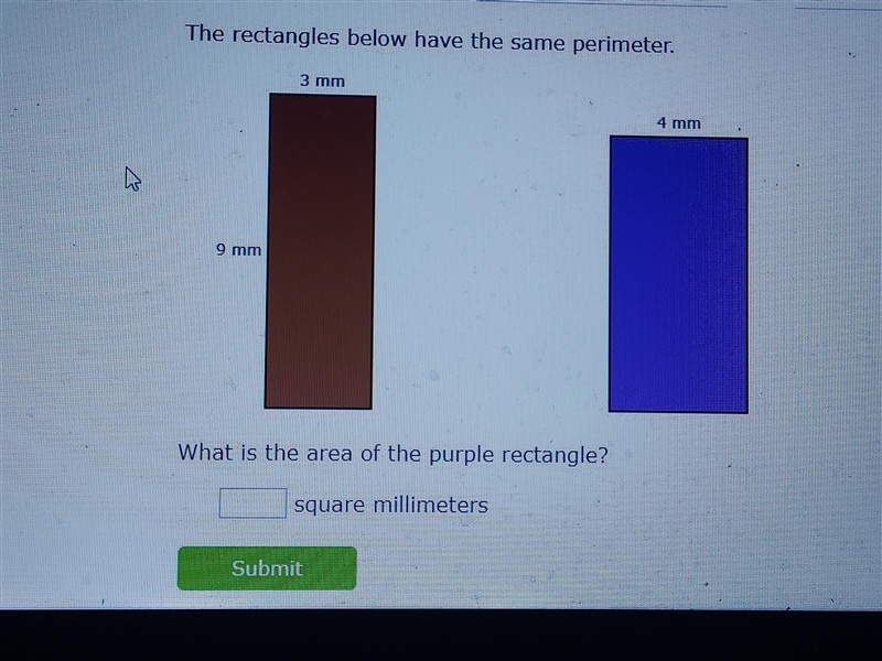 The rectangles below have the same perimeter. Rectangle:A Base=3 height=9 Rectangle-example-1