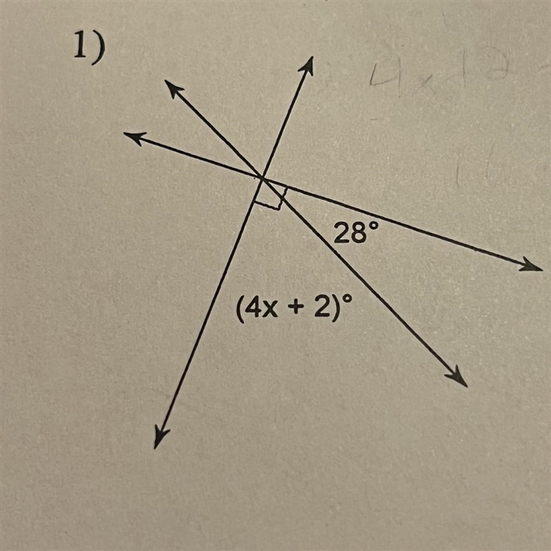 28° (4x + 2)° help please i have test tomorrow and i am so lost :(-example-1