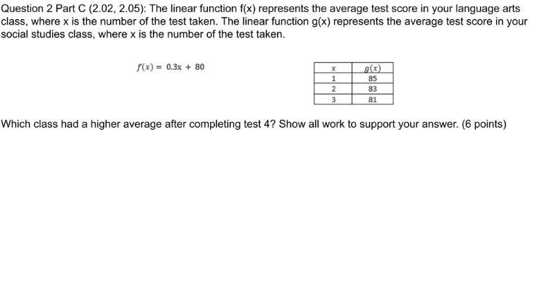 Question 2 Part C (2.02, 2.05): The linear function f(x) represents the average test-example-1