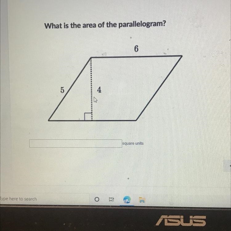 What is the area of the parallelogram? 6 сл 4 square units What’s the square unit-example-1