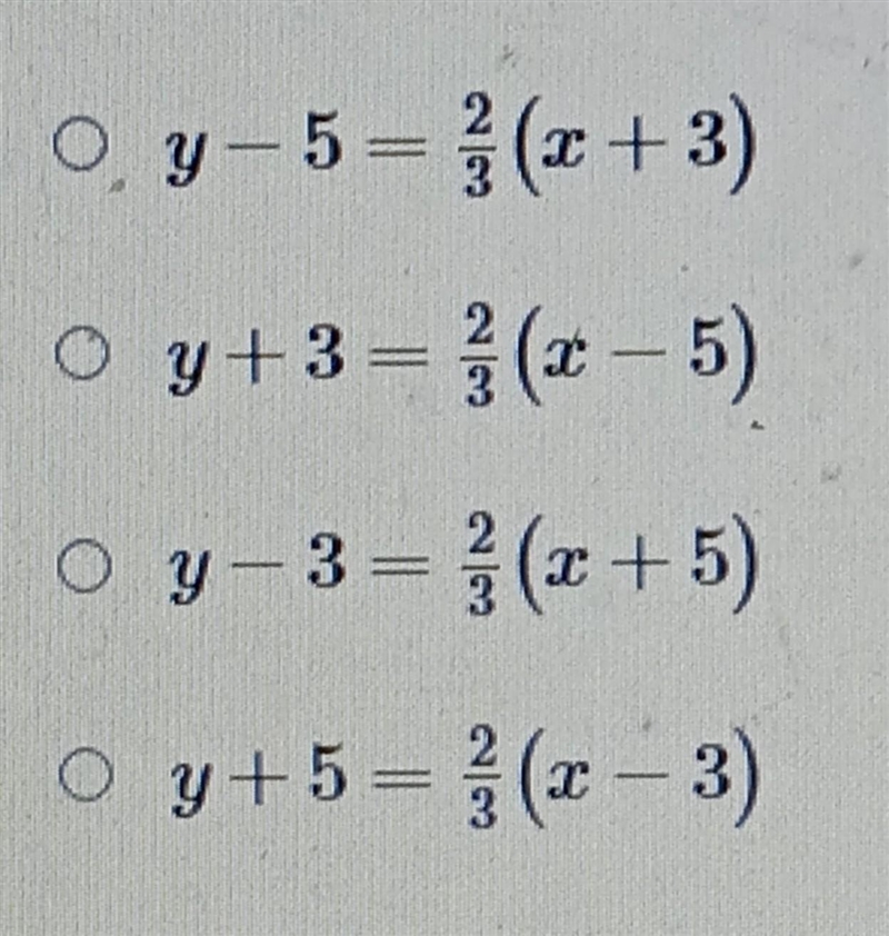 What is the equation of a line, in point slope form, that passes through (5, 3)and-example-1