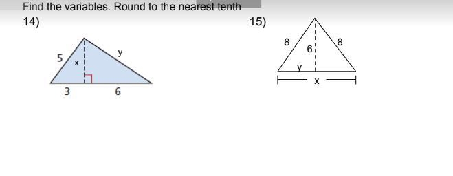 Geometry Pythagorean Theorem help with 14 and 15 please-example-1