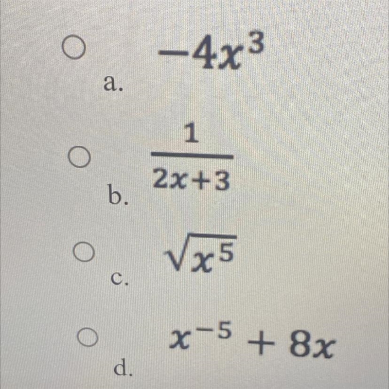 Which of the following is a polynomial?-example-1